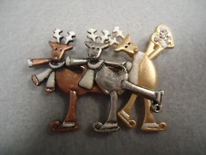 3-Tone Metal Sparkly Enamel Rhinestone Reindeer Christmas Holiday Brooch Pin - Picture 1 of 4