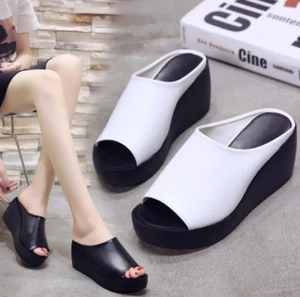 Para mujer Tacón de cuña Plataforma Sin cordones Informales Zapatillas Zapatos Verano Playa Sandalias - Imagen 1 de 12