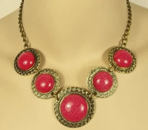 Red Corel Embellished Round Shape Necklace 15" w/ 3" Extender Lobster Claw - Picture 1 of 3