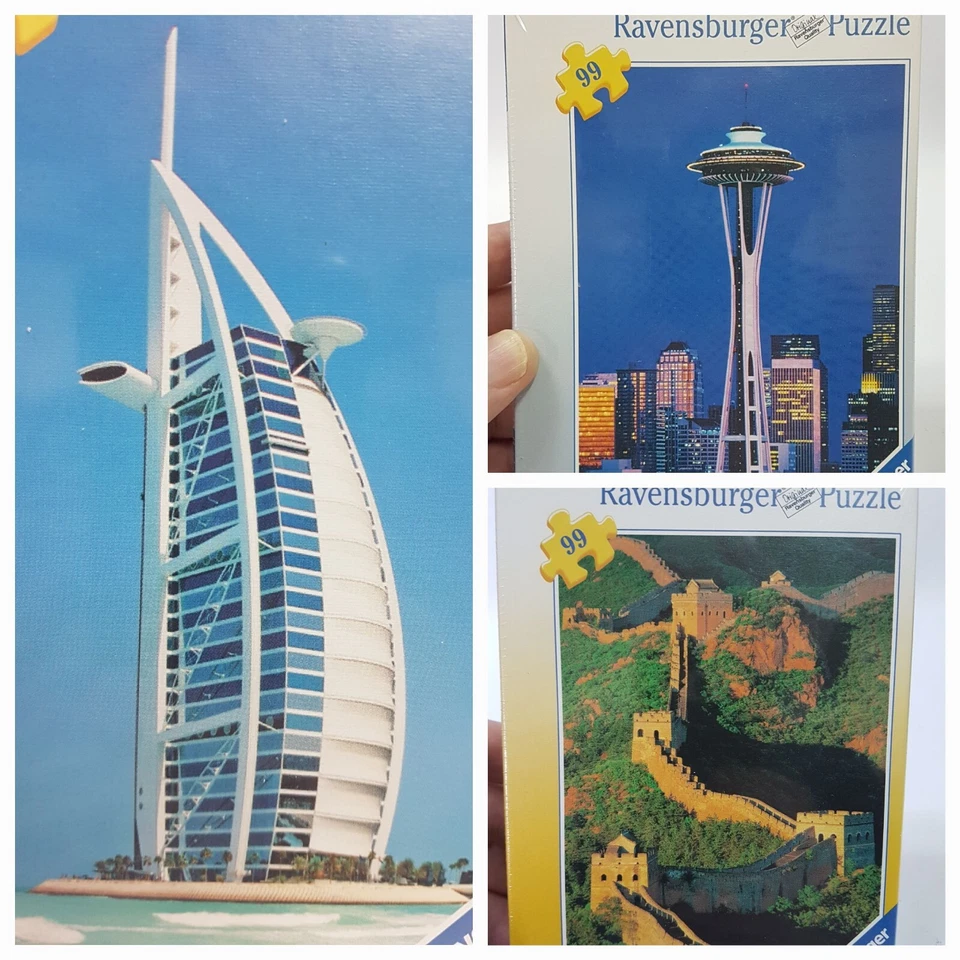 💥3 Puzzles 99p Ravensburger Jigsaw SPACE NEEDLE 'BURJ AL ARAB' Kids Game 3-6 - Image 1 of 4