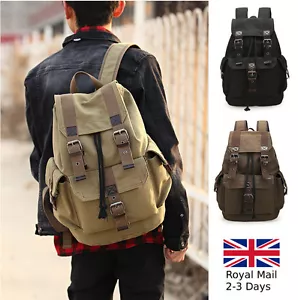 Men's Vintage Canvas Backpack Rucksack Shoulder Travel Camping Hi Laptop Bag - Picture 1 of 12