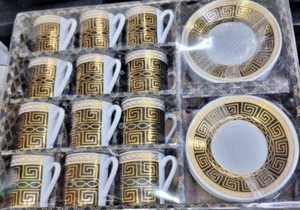 Turkish Tea Set of 24 Black Gold Coffee Cups With Saucer Gift - Picture 1 of 1