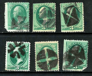 Collection Fancy Cancel CROSSES 3 Cent Washington Banknote 1871-83 US 24F52 - Picture 1 of 3