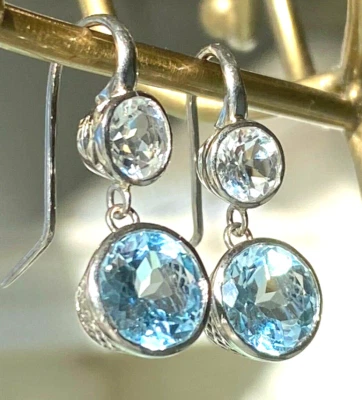 Дизайнерский RAY GRIFFITHS 18K белое золото круглый двойной капли топаз серьги ~ $3K + - Изображение 1 из 4