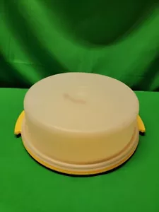 VTG TUPPERWARE Cake Cupcake Pie Round Container Keeper 720 & 719 Sheer Yellow - Picture 1 of 6