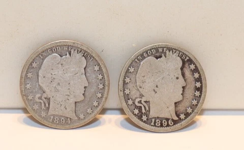 1894, 1896 P US Barber Silver Quarter 25c G Cover