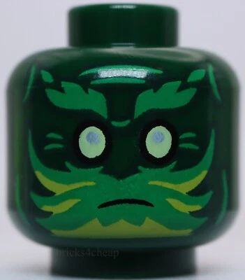 Lego Dark Green Head Dual Sided Green Eyebrows Face Paint Lime Highlights Beard - Image 1 of 2