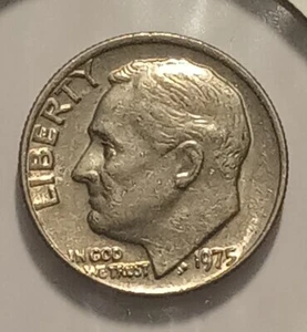RARE 1975 ROOSEVELT DIME - NO MINT MARK- RIM ERROR - AMERICA LAST "A" SEE PICS - Picture 1 of 10