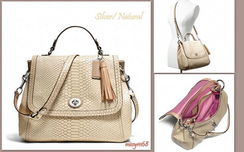Coach Park Exotic Python Leather Flap Handbag 24392 Silver/natural