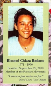 Blessed Chiara Badano - Prayer in Honor (2" x 3 1/2") Heavy Paperstock Holy Card - Picture 1 of 2