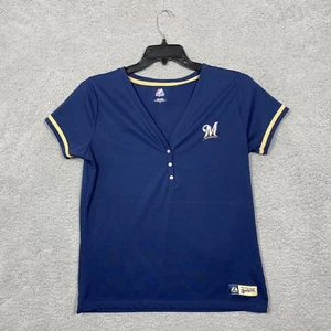 Women's Majestic Milwaukee Brewers V-Neck 3 Button Shirt Size XL - Picture 1 of 7