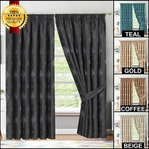 Cortinas Jacquard plisadas forradas a lápiz Virginia listas para par de sala de estar - Imagen 1 de 17