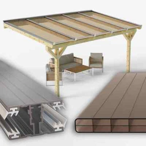 Terrassenüberdachung Doppelstegplatten 16 mm 3-Fach Struktur bronze Alu/Alu - Bild 1 von 13