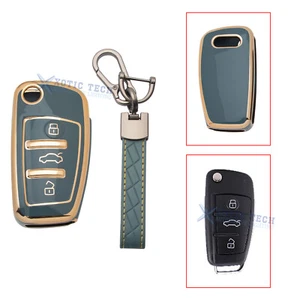 Gray Full Cover Flip Remote Key Protector w/Keychain For Audi Q2 S6 RS3 3-Button - Picture 1 of 10