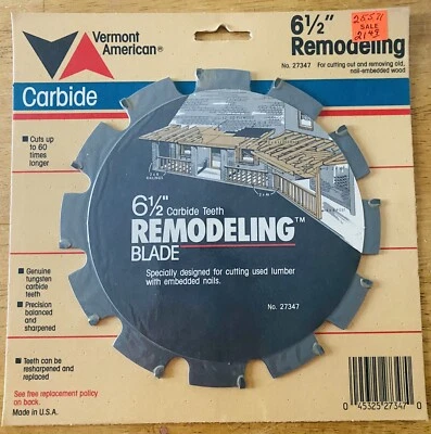Hoja remodeladora de carburo americano Vermont 6-1/2" dientes de carburo No. 27347 NOS Foto 1 de 2