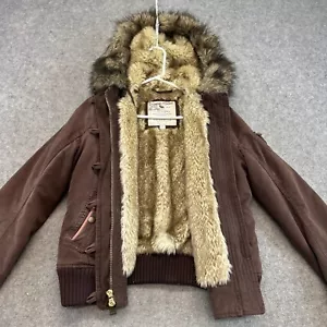 VINTAGE Abercrombie Jacke Damen L braun Parka Kapuze Baumwolle Kunstfell gefüttert Y2K - Bild 1 von 11