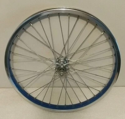 Винтажное колесо старой школы для BMX синее на хромированном высокопрочном ободе 20 дюймов ступица CMC '83 KK  - Изображение 1 из 4