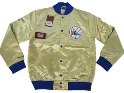 New Philadelphia 76ers Mens Sizes Mitchell & Ness Light Satin Snap Jacket $135 - Image 1 of 4