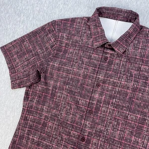 Camicia Lululemon Airing Easy manica corta uomo L rossa astratta a quadri con bottoni - Foto 1 di 10