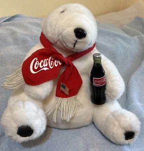 Coca Cola White Polar Teddy Bear Plush 12" Stuffed Animal Toy, Vintage 1993, - Picture 1 of 7