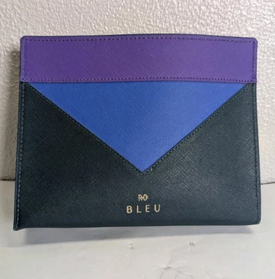 Bolsa cosmética de couro vegano R+Co Bleu com zíper bloco de cores superior - Imagem 1 de 4