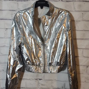 Silver Metallic Short Lightweight Jacket Small - Picture 1 of 4