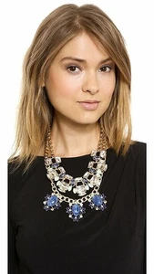 Lee by Lee Angel WOmen's Stone Cabochon Crystal Statement Necklace NIP 146 BLUE - Picture 1 of 10