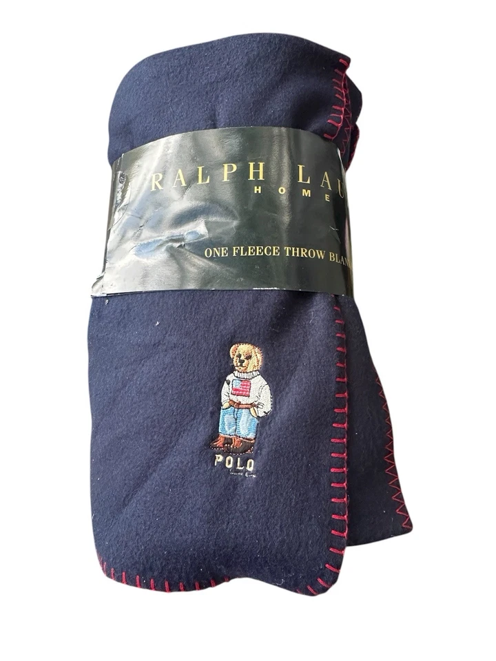 Ralph Lauren Home Polo Oso de Peluche Polar Manta Crema Azul Marino 54”x72” Azul Marino Foto 1 de 1