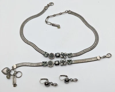 Conjunto de Pulsera y Pendientes Mariana 18" 7.5" Color Negro Ahumado Cristales Foto 1 de 4