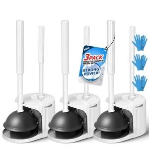 3Pack 2 in 1 Toilet Brush and Plunger Set, Extended Handle Plunger,Toilet Bow... - Bild 1 von 6