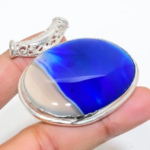Aqua Lace Agate Gemstone Handmade 925 Sterling Silver Jewelry Pendant 1.97" I998 - Picture 1 of 2