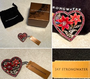 Neu in Box Jay Strongwater rot/rosa Herz Kristall Nieten Schmuck Brosche Anstecknadel - Bild 1 von 9