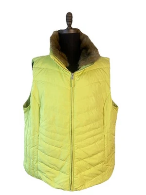 Talbots Puffer Vest Women's 3X Yellow Down Full Zip Removable Fur Collar NEW - Image 1 of 4