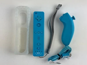 Nintendo Wii RVL-036 Blue Motion Plus Controller Wiimote w/Nunchuck & Sleeve OEM - Picture 1 of 13