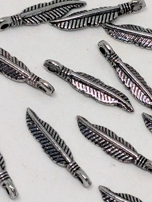 11x Jewellery Making Tibetan Silver Metal Feather Charm Beads 15mm/ Findings - Image 1 of 4