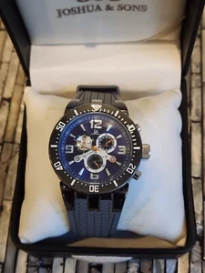 Men's Joshua & Sons JS55 Swiss Quartz Chronograph Silicone Strap Watch - Blue - Picture 1 of 5