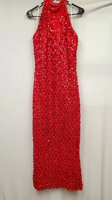 Официальное платье 90-х сделано в США De Laru от Linda Bernell с блестками красное размер 11/12 - Изображение 1 из 4