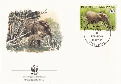 GABON 1988 FIRST DAY COVER, AFRICAN FOREST ELEPHANT, WORLD WILDLIFE FUND  - Image 1 of 4