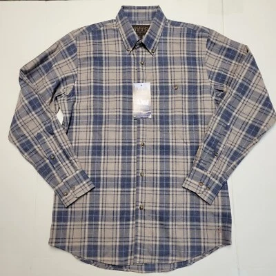 $125 New Madison Creek FLANNEL Branch Shirt Men MEDIUM M Plaid Check Blue Beige - Image 1 of 4