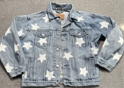 VTG GAP Denim Jean Jacket Womens Trucker Distress Grunge Y2K OOAK Painted 90s - Image 1 of 4