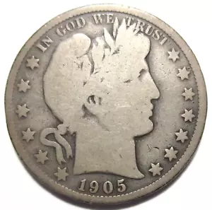1905-o Barber Half Dollar VERY GOOD Scarce Date LOW MINTAGE 505,000 Under-valued - Picture 1 of 4