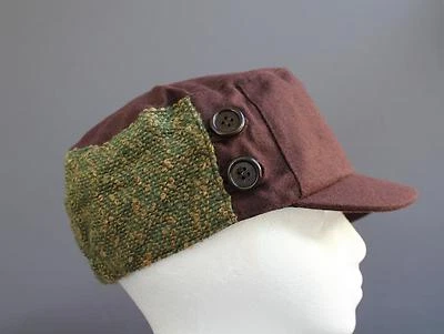 Boné de tweed marrom newsboy boné cadete fidel mistura de lã botões de táxi beisebol - Imagem 1 de 4
