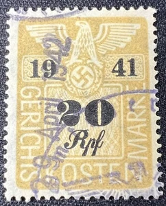 1941 German Court Fee Stamp 20 Rpf GERICHTS KOSTEN MARKE Nazi Eagle Violet Cance - Picture 1 of 2