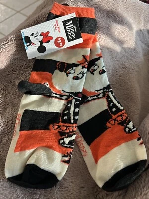 Minnie Mouse Skeleton Black, White, And OrangeHalloween Socks New With Tags! - Image 1 of 2