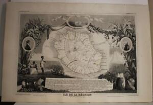 REUNION (FRANCE) 1852 VICTOR LEVASSEUR ANTIQUE ORIGINAL STEEL ENGRAVED MAP
