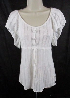 Suéter túnica Buffalo David Bitton feminino Pointelle branco tamanho M puxador CB31A - Imagem 1 de 4