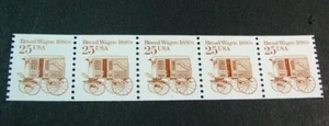 US PNC Stamp Scott# 2136 Bread Wagon 1986  MNH Strip of 5 P# 1 Stock pictureL367 - Picture 1 of 2
