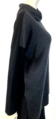 Suéter Top Caja Cuello Alto Lana Negro/Gris EILEEN FISHER XS NUEVO CON ETIQUETAS $248 Foto 1 de 4