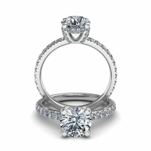 7mm White Round cut Moissanite Engagement Wedding Ring 14k White Gold - Picture 1 of 4