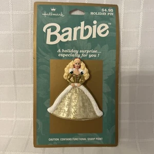 Vintage 1996 Hallmark Barbie Holiday Pin Blonde Hair Dress Christmas - Picture 1 of 4